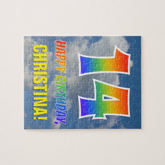 Rainbow Kijk "14" & "HAPPY BIRTHDAY", Cloudy Sky Legpuzzel (Horizontaal)