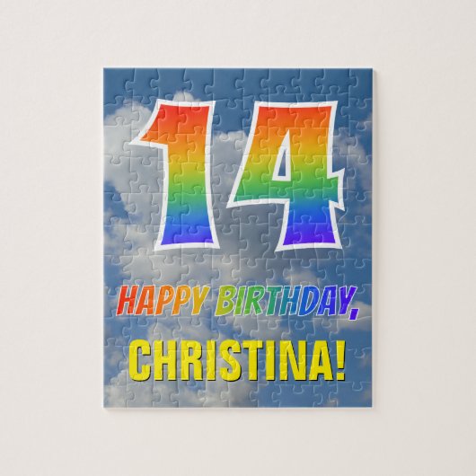 Rainbow Kijk "14" & "HAPPY BIRTHDAY", Cloudy Sky Legpuzzel (Verticaal)
