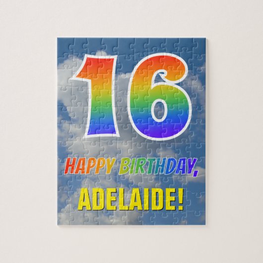 Rainbow Kijk "16" & "HAPPY BIRTHDAY", Cloudy Sky Legpuzzel (Verticaal)