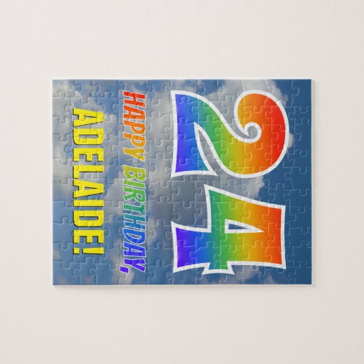 Rainbow Kijk "24" & "HAPPY BIRTHDAY", Cloudy Sky Legpuzzel (Horizontaal)