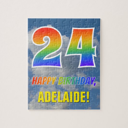 Rainbow Kijk "24" & "HAPPY BIRTHDAY", Cloudy Sky Legpuzzel (Verticaal)