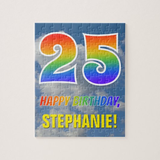 Rainbow Kijk "25" & "HAPPY BIRTHDAY", Cloudy Sky Legpuzzel (Verticaal)