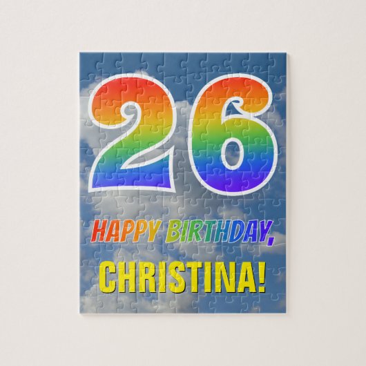 Rainbow Kijk "26" & "HAPPY BIRTHDAY", Cloudy Sky Legpuzzel (Verticaal)