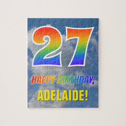 Rainbow Kijk "27" & "HAPPY BIRTHDAY", Cloudy Sky Legpuzzel (Verticaal)