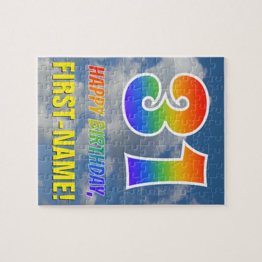 Rainbow Kijk "31" & "HAPPY BIRTHDAY", Cloudy Sky Legpuzzel (Horizontaal)