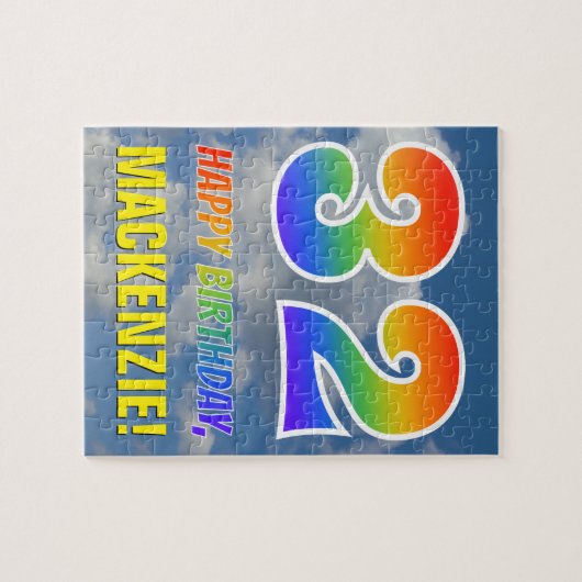 Rainbow Kijk "32" & "HAPPY BIRTHDAY", Cloudy Sky Legpuzzel (Horizontaal)