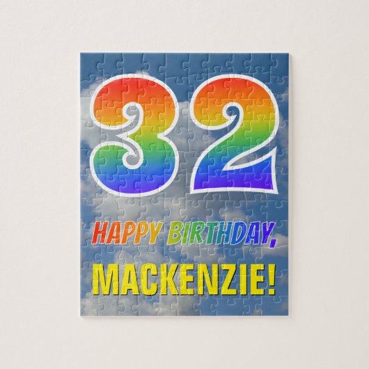 Rainbow Kijk "32" & "HAPPY BIRTHDAY", Cloudy Sky Legpuzzel (Verticaal)