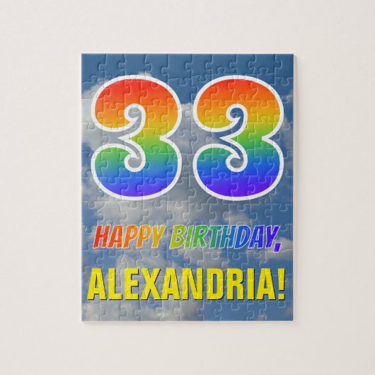 Rainbow Kijk "33" & "HAPPY BIRTHDAY", Cloudy Sky Legpuzzel (Verticaal)