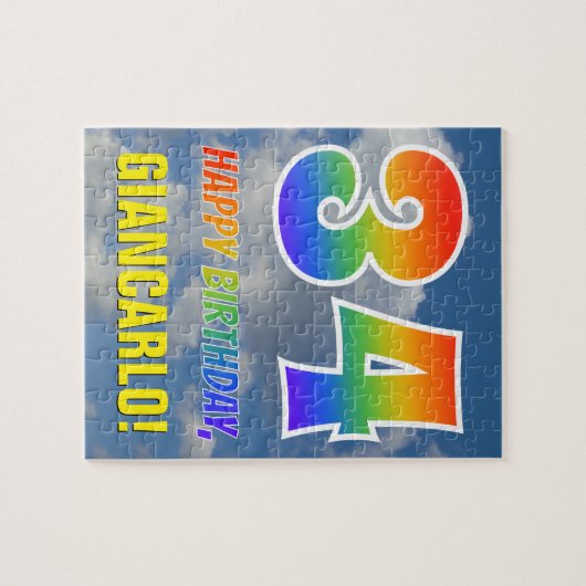 Rainbow Kijk "34" & "HAPPY BIRTHDAY", Cloudy Sky Legpuzzel (Horizontaal)