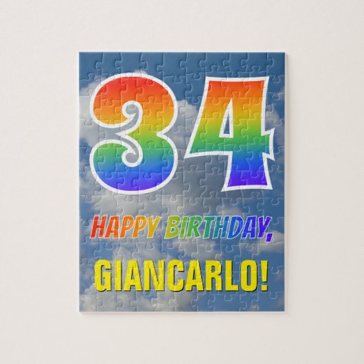 Rainbow Kijk "34" & "HAPPY BIRTHDAY", Cloudy Sky Legpuzzel (Verticaal)