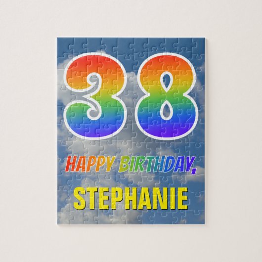 Rainbow Kijk "38" & "HAPPY BIRTHDAY", Cloudy Sky Legpuzzel (Verticaal)