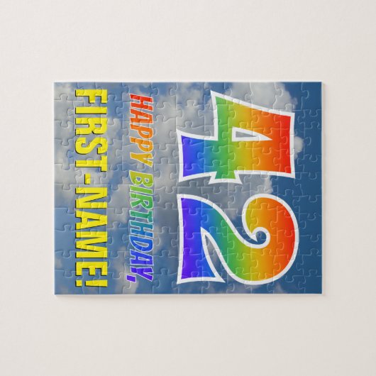 Rainbow Kijk "42" & "HAPPY BIRTHDAY", Cloudy Sky Legpuzzel (Horizontaal)