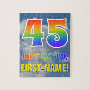 Rainbow Kijk "45" & "HAPPY BIRTHDAY", Cloudy Sky Legpuzzel