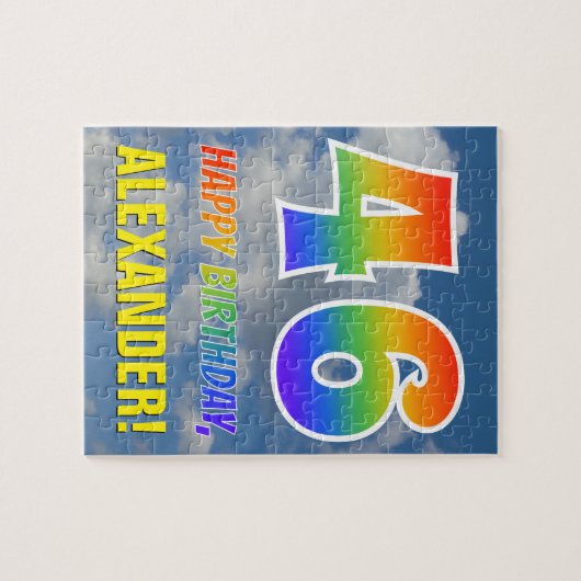 Rainbow Kijk "46" & "HAPPY BIRTHDAY", Cloudy Sky Legpuzzel (Horizontaal)