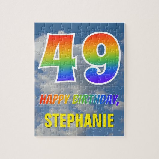 Rainbow Kijk "49" & "HAPPY BIRTHDAY", Cloudy Sky Legpuzzel (Verticaal)