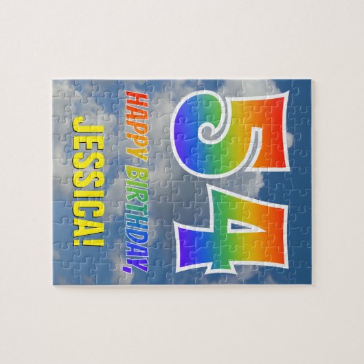 Rainbow Kijk "54" & "HAPPY BIRTHDAY", Cloudy Sky Legpuzzel (Horizontaal)