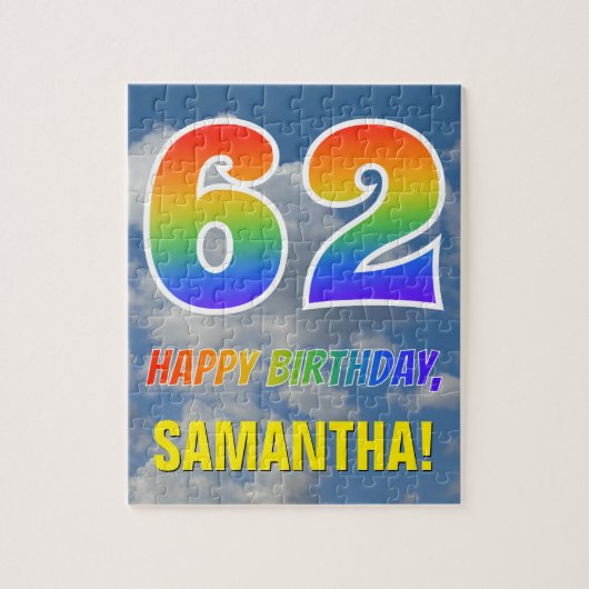Rainbow Kijk "62" & "HAPPY BIRTHDAY", Cloudy Sky Legpuzzel (Verticaal)