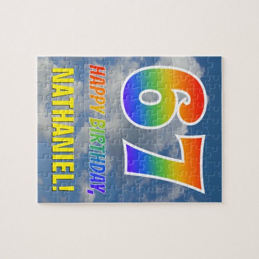 Rainbow Kijk "67" & "HAPPY BIRTHDAY", Cloudy Sky Legpuzzel (Horizontaal)