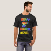 Rainbow Kijk HAPPY 3RD BIRTHDAY + aangepaste naam T-shirt (Voorkant volledig)