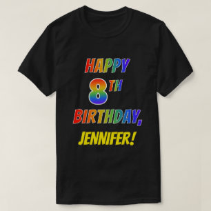 Rainbow Kijk HAPPY 8th BIRTHDAY + aangepaste naam T-shirt