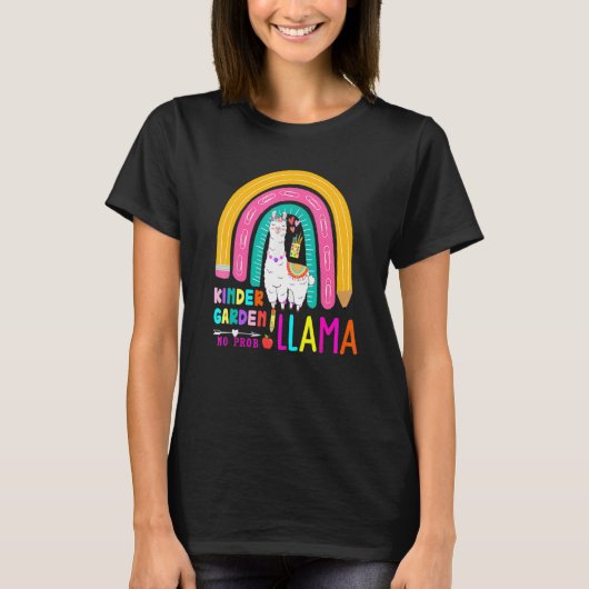 Rainbow Kindergarten No Prob Llama 100th Day of Sc T-shirt (Voorkant)