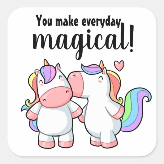 Rainbow Kissing Eenhoorns Magisch Vierkante Sticker (Voorkant)