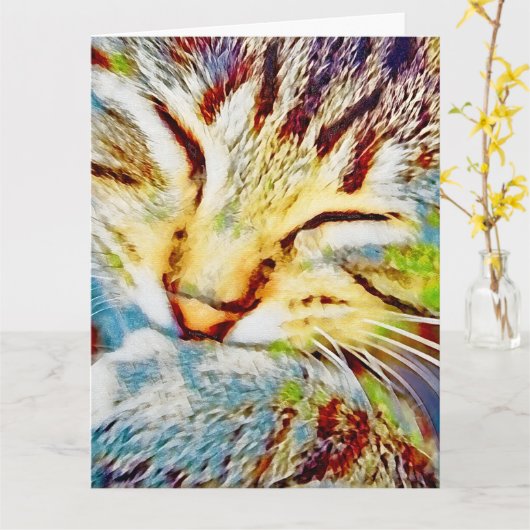 Rainbow Kitten Cute Cat Modern Art Kaart (Gele Bloem)