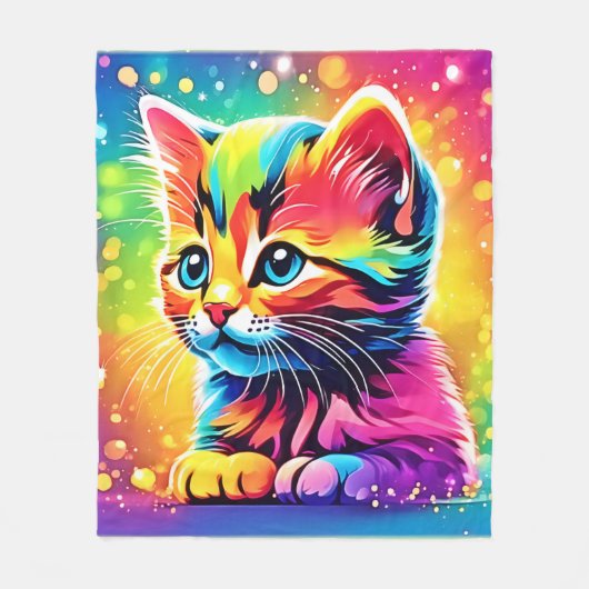 Rainbow Kitten Dream Fleece Deken (Voorkant)