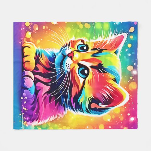 Rainbow Kitten Dream Fleece Deken (Voorkant (Horizontaal))