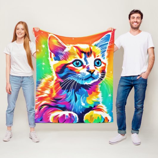 Rainbow Kitten Dromen Fleece Deken (In situ)