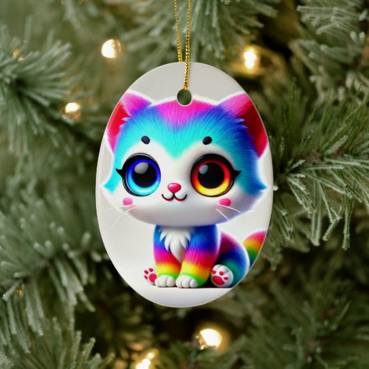 Rainbow Kitten Keramisch Ornament (Boom)
