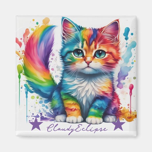 Rainbow Kitten Painter Magneet (Voorkant)