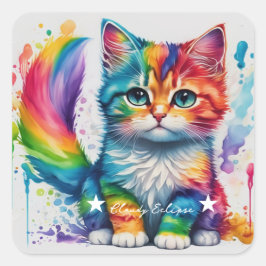 Rainbow Kitten Painter Vierkante Sticker