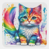 Rainbow Kitten Painter Vierkante Sticker (Voorkant)