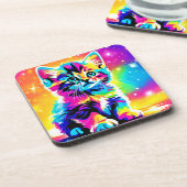 Rainbow Kitten Portret Bier Onderzetter (Linkerzijde)