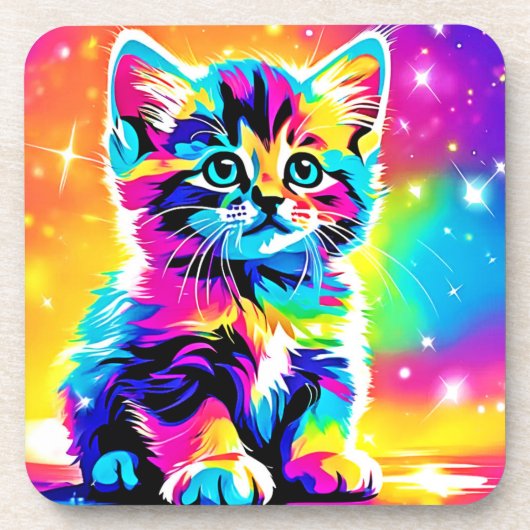 Rainbow Kitten Portret Bier Onderzetter (Voorkant)