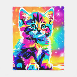 Rainbow Kitten Portret Fleece Deken