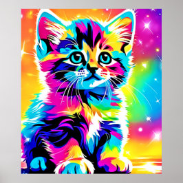 Rainbow Kitten Portret Poster