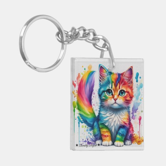 Rainbow Kitten Schilder Acryl Sleutelhanger (Voorkant Links)