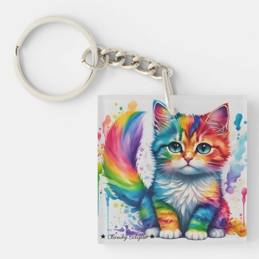 Rainbow Kitten Schilder Acryl Sleutelhanger (Voorkant)