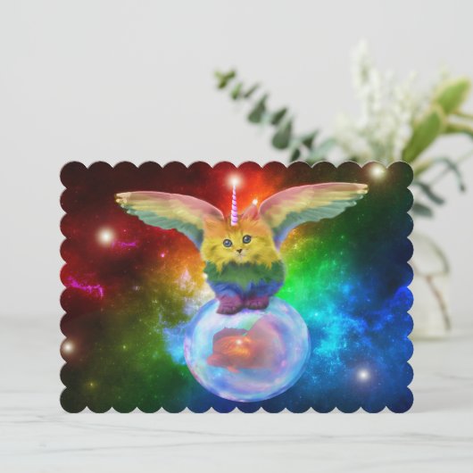 Rainbow Kitten Space Bubble Fish Uitnodigingen voo (Staand voorkant)