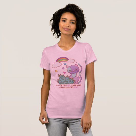 Rainbow Kitten with Heart Lyrics on Women's Tee T-shirt (Voorkant volledig)