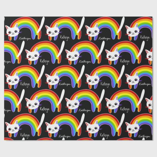 Rainbow Kitty Cat, gepersonaliseerd Cadeaupapier (Vlak)