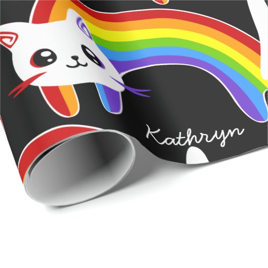 Rainbow Kitty Cat, gepersonaliseerd Cadeaupapier (Rol Hoek)