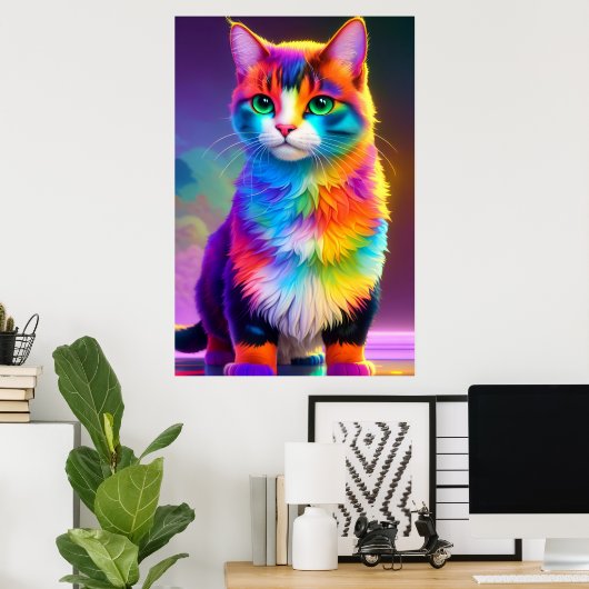 Rainbow Kitty Cat Poster (Thuiskantoor)