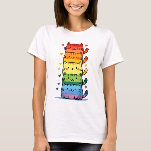 Rainbow Kitty Cat Pride T-shirt (Voorkant)
