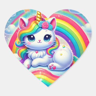 Rainbow Kittycorn Heart Stickers