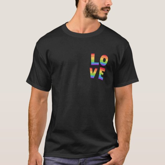 Rainbow Kleur LOVE Gay Pride LGBT voor-/achterafdr T-shirt (Voorkant)