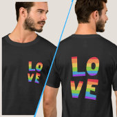 Rainbow Kleur LOVE Gay Pride LGBT voor-/achterafdr T-shirt