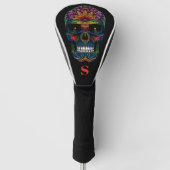Rainbow Kleur Mexicaanse Sugar Skull Monogram Init Golfheadcover (Voorkant)